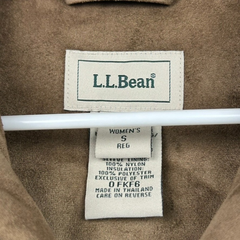 LL Bean Women's Small Faux Suede Hooded Jacket Brown Plush Full Zip Snaps - Picture 11 of 16